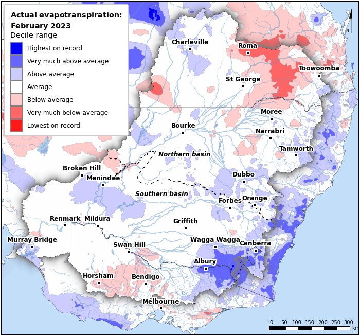 Actual evapotranspiration deciles: February 2023