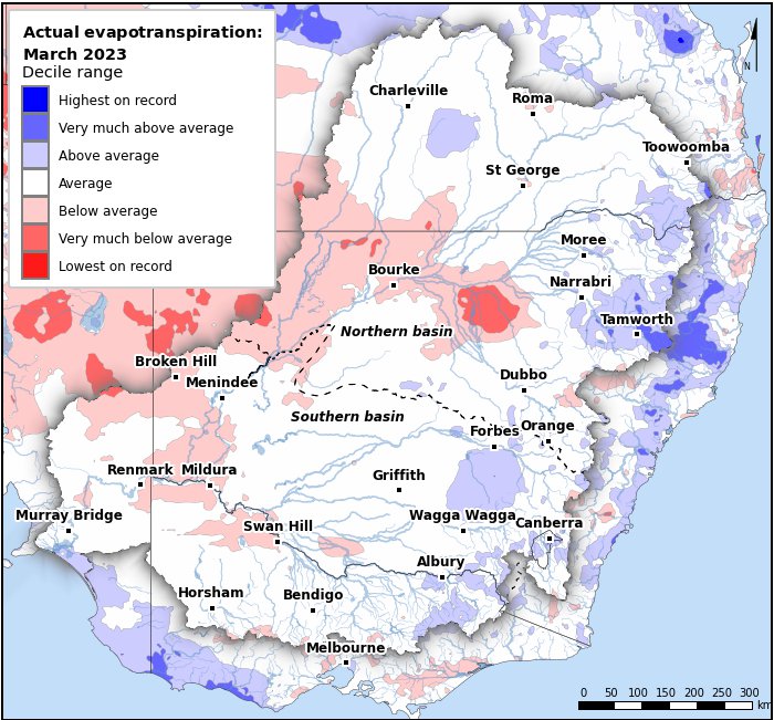 Actual evapotranspiration deciles: March 2023