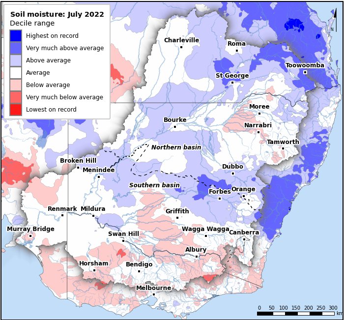 Soil moisture deciles: July 2022
