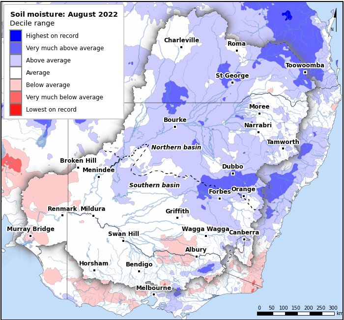Soil moisture deciles: August 2022