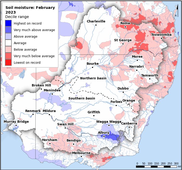 Soil moisture deciles: February 2023