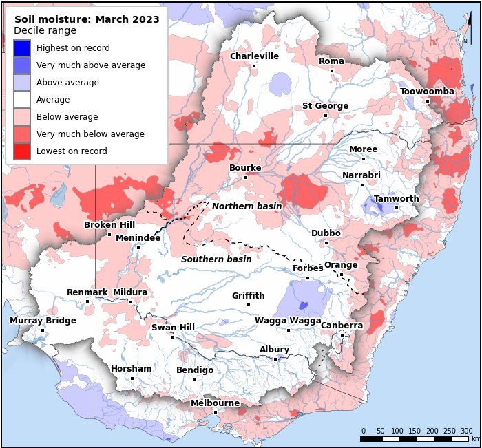 Soil moisture deciles: March 2023