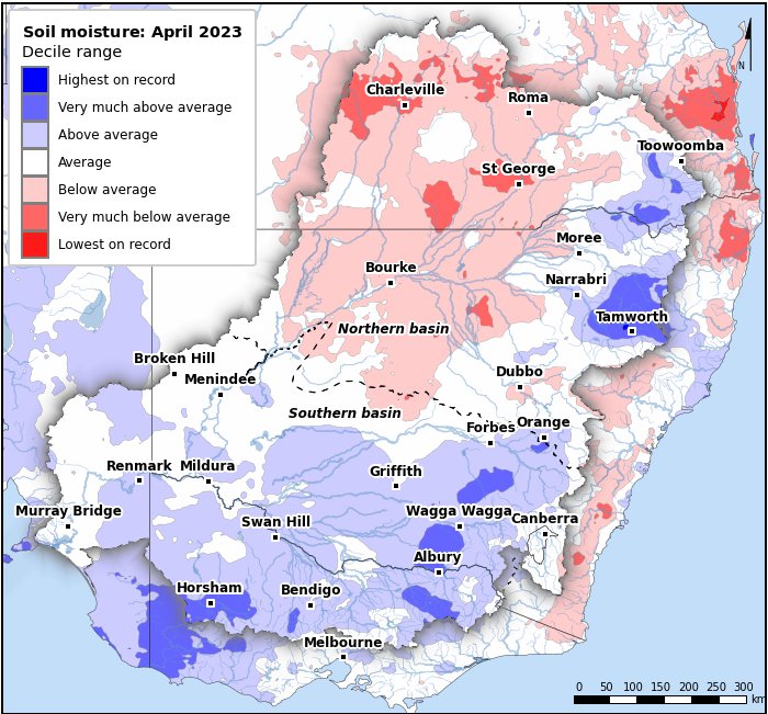 Soil moisture deciles: April 2023