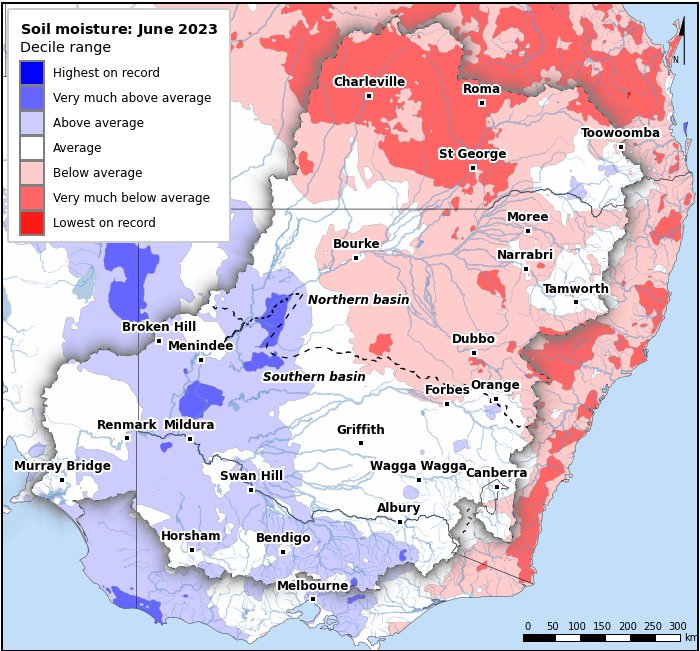 Soil moisture deciles: June 2023