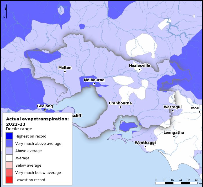 Actual evapotranspiration deciles: July 2022–June 2023
