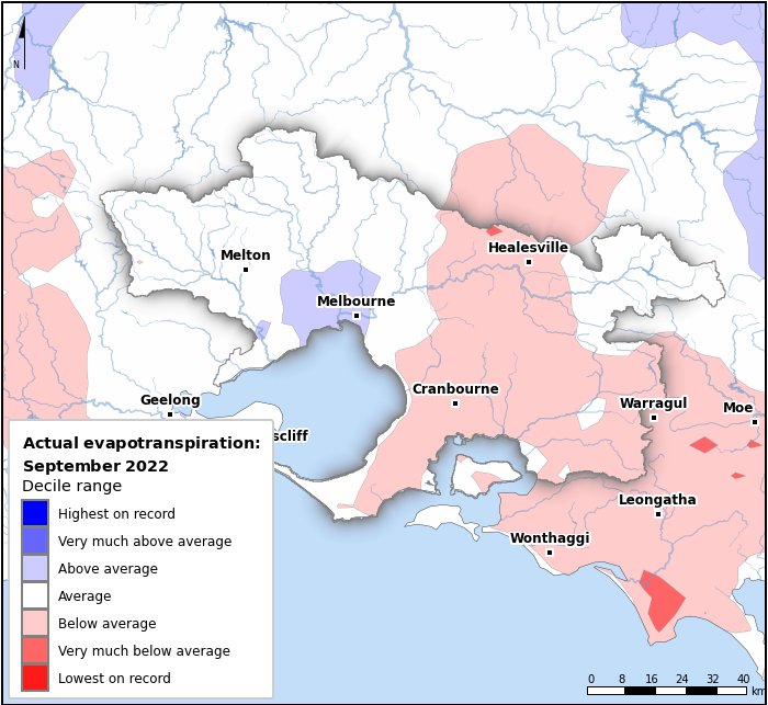 Actual evapotranspiration deciles: September 2022