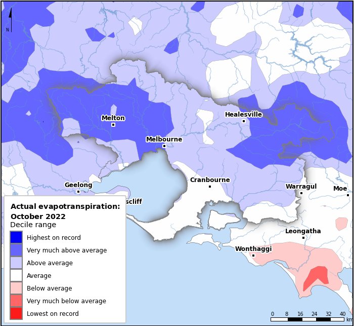 Actual evapotranspiration deciles: October 2022