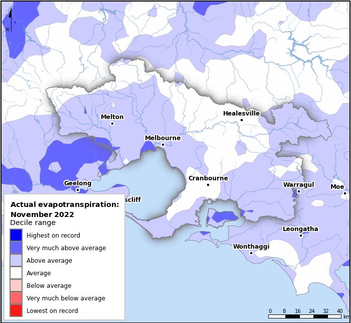 Actual evapotranspiration deciles: November 2022