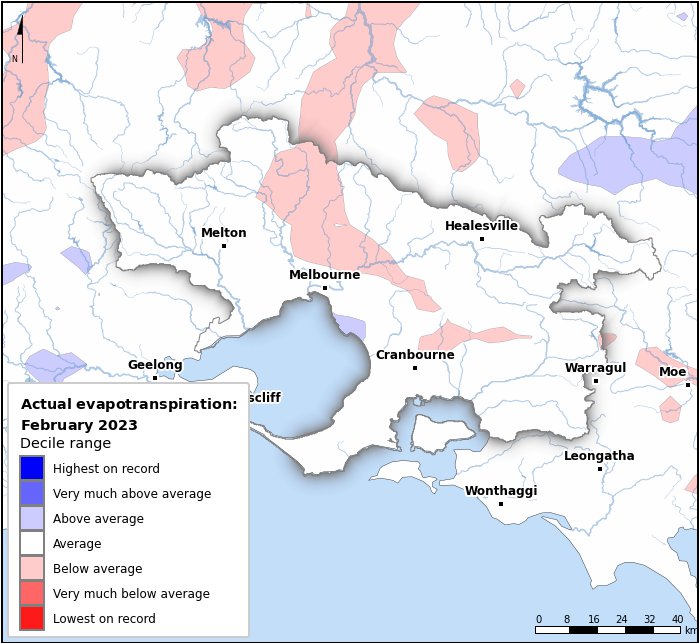 Actual evapotranspiration deciles: February 2023