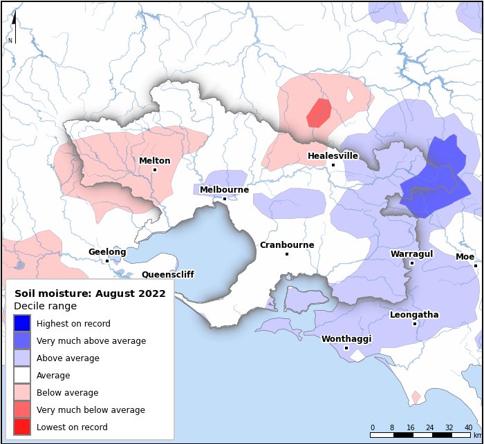 Soil moisture deciles: August 2022