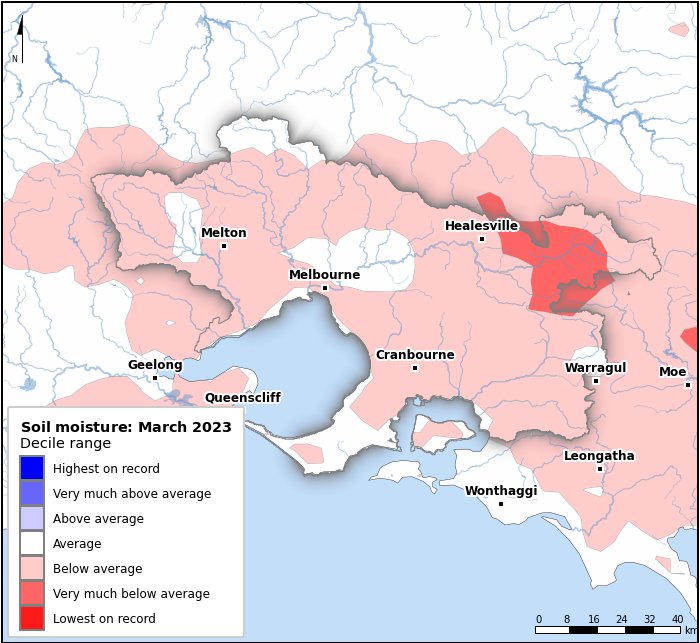Soil moisture deciles: March 2023