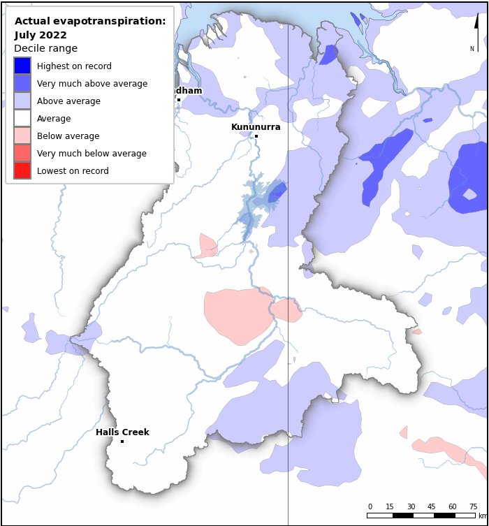 Actual evapotranspiration deciles: July 2022