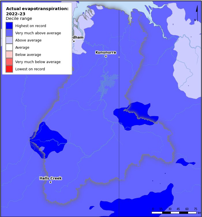 Actual evapotranspiration deciles: July 2022–June 2023