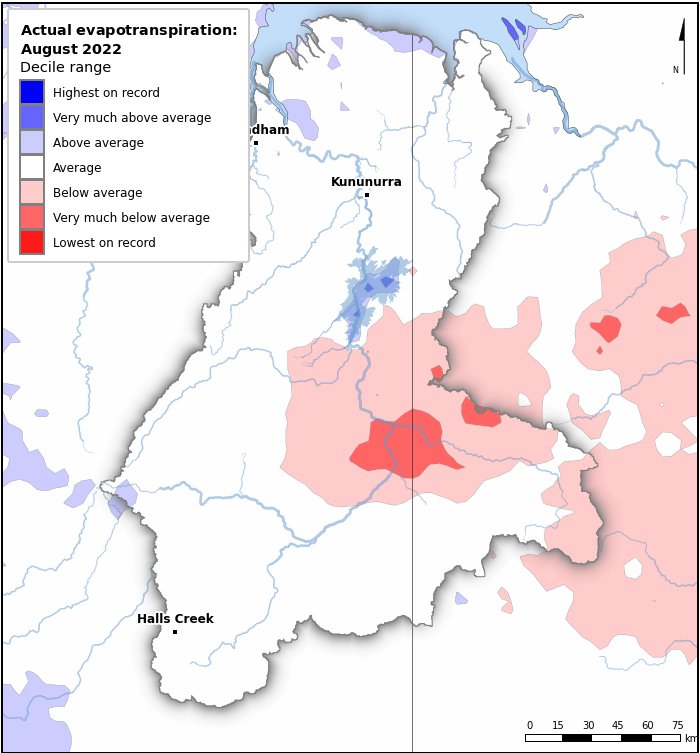 Actual evapotranspiration deciles: August 2022