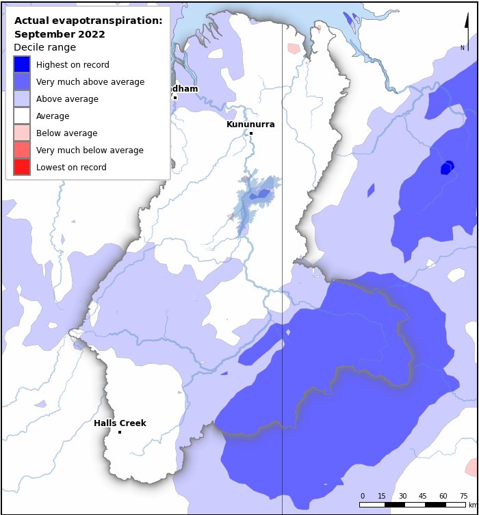 Actual evapotranspiration deciles: September 2022