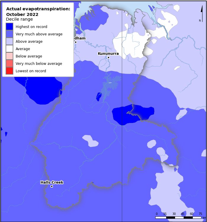 Actual evapotranspiration deciles: October 2022