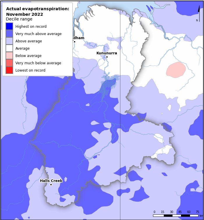 Actual evapotranspiration deciles: November 2022