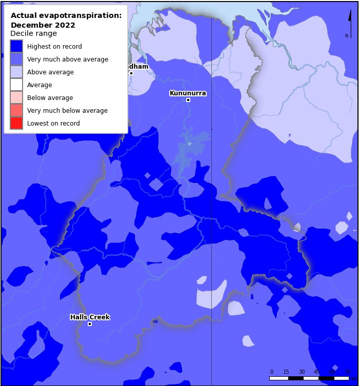 Actual evapotranspiration deciles: December 2022