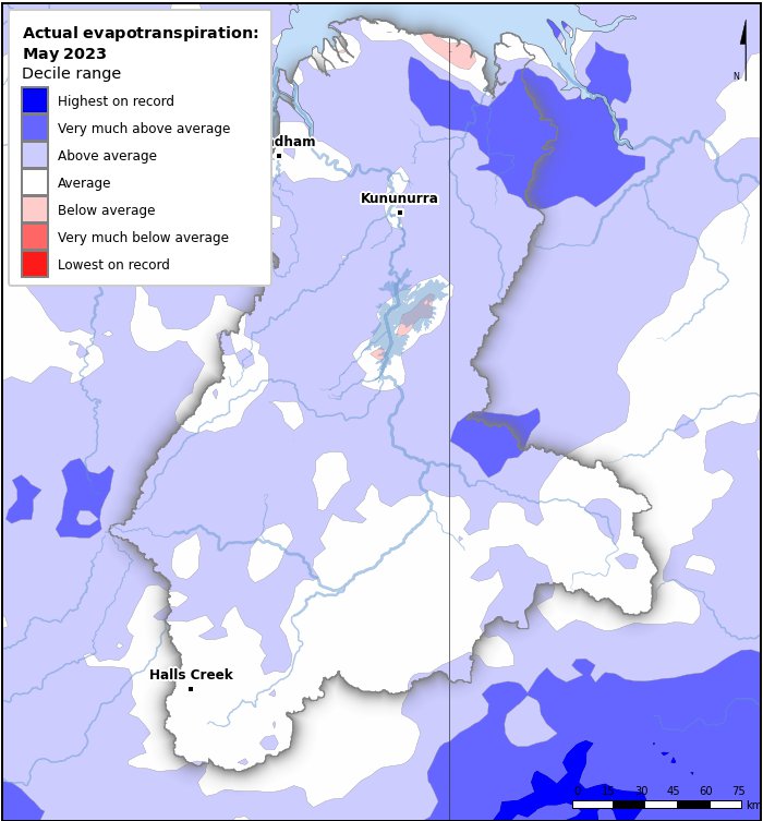 Actual evapotranspiration deciles: May 2023
