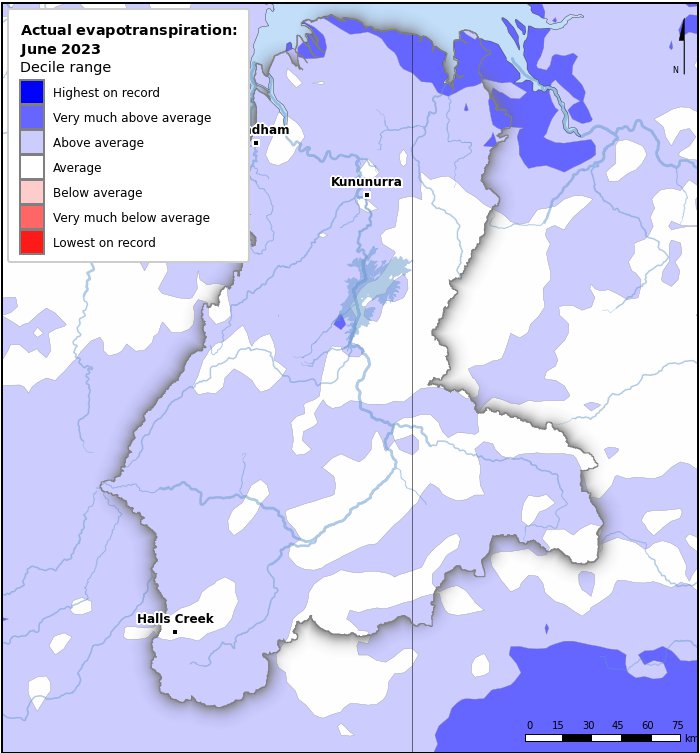 Actual evapotranspiration deciles: June 2023
