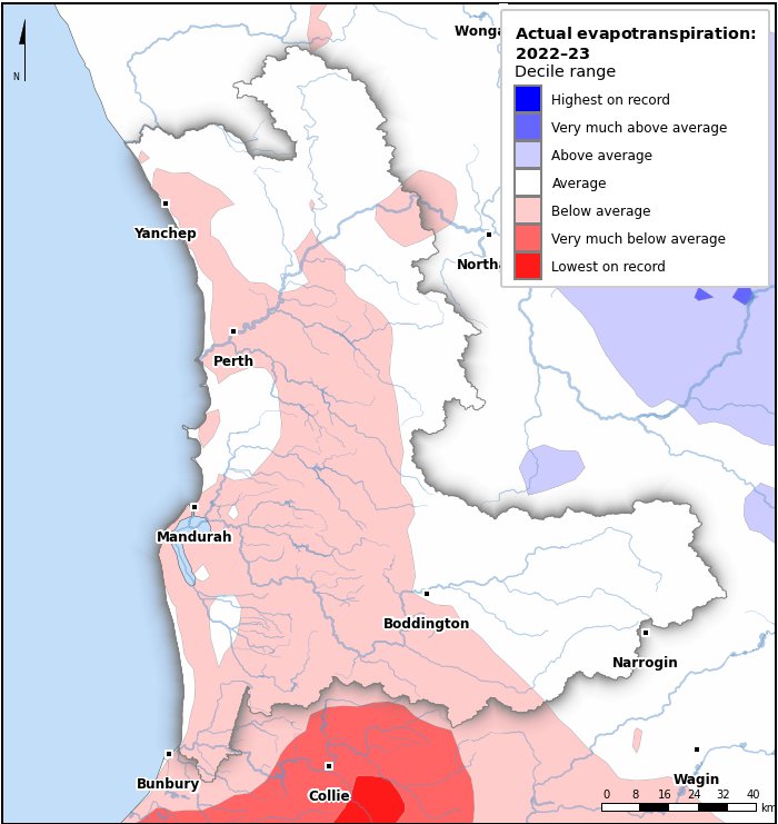 Actual evapotranspiration deciles: July 2022–June 2023
