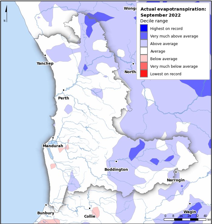 Actual evapotranspiration deciles: September 2022
