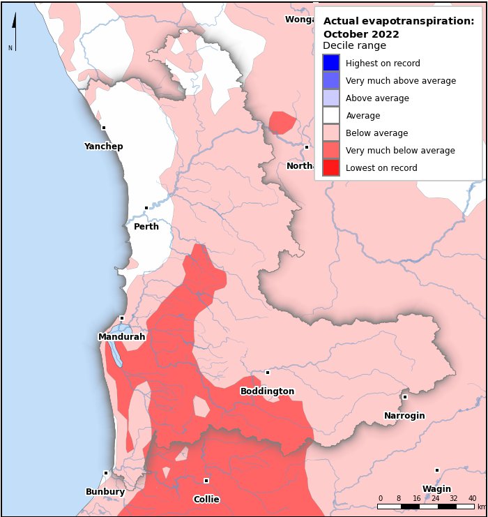 Actual evapotranspiration deciles: October 2022