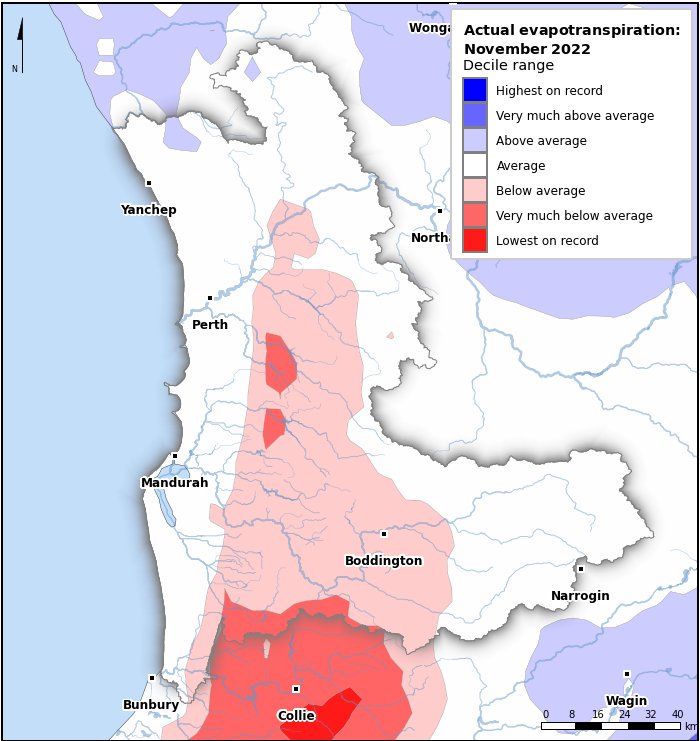 Actual evapotranspiration deciles: November 2022