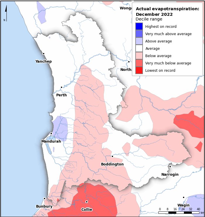 Actual evapotranspiration deciles: December 2022