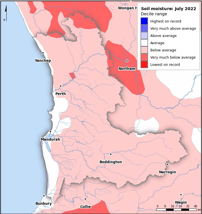 Soil moisture deciles: July 2022