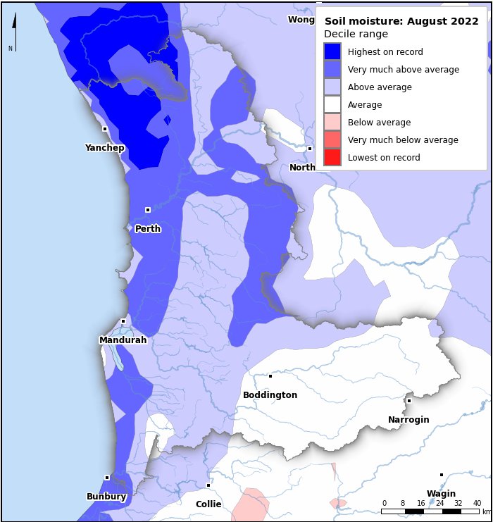 Soil moisture deciles: August 2022