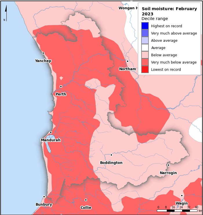 Soil moisture deciles: February 2023