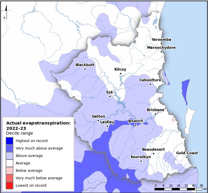 Actual evapotranspiration deciles: July 2022–June 2023