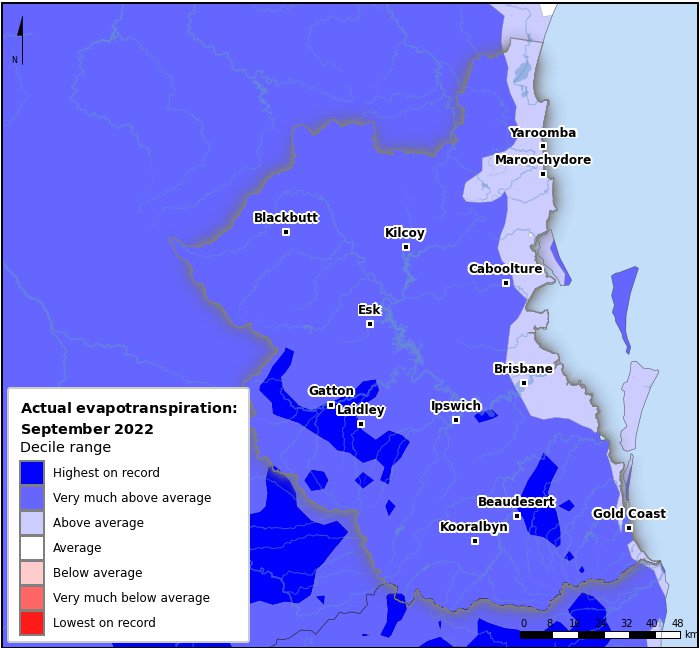 Actual evapotranspiration deciles: September 2022