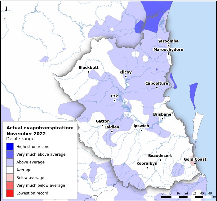 Actual evapotranspiration deciles: November 2022