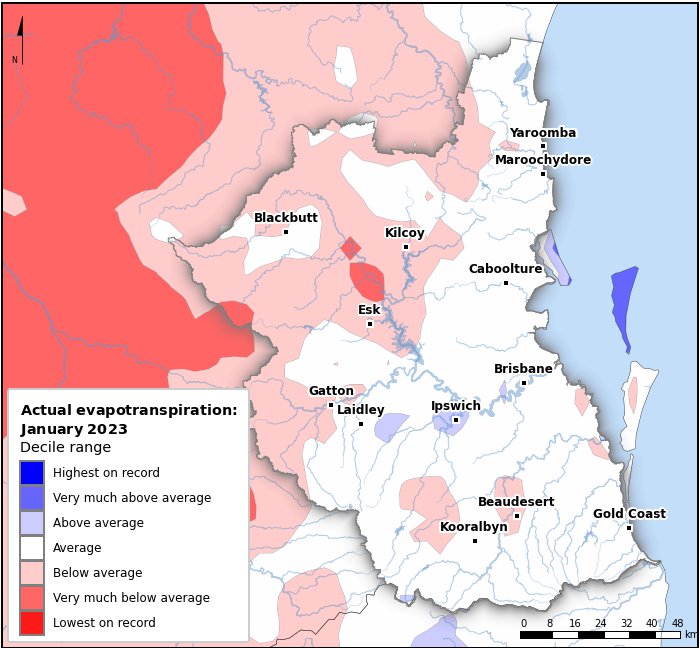Actual evapotranspiration deciles: January 2023