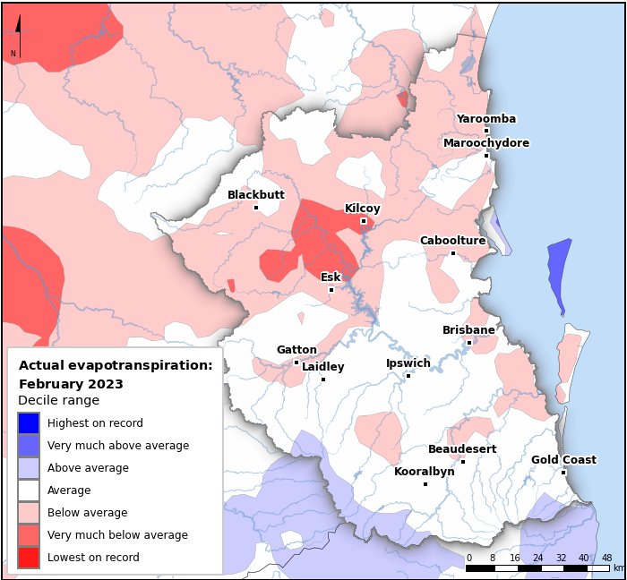 Actual evapotranspiration deciles: February 2023