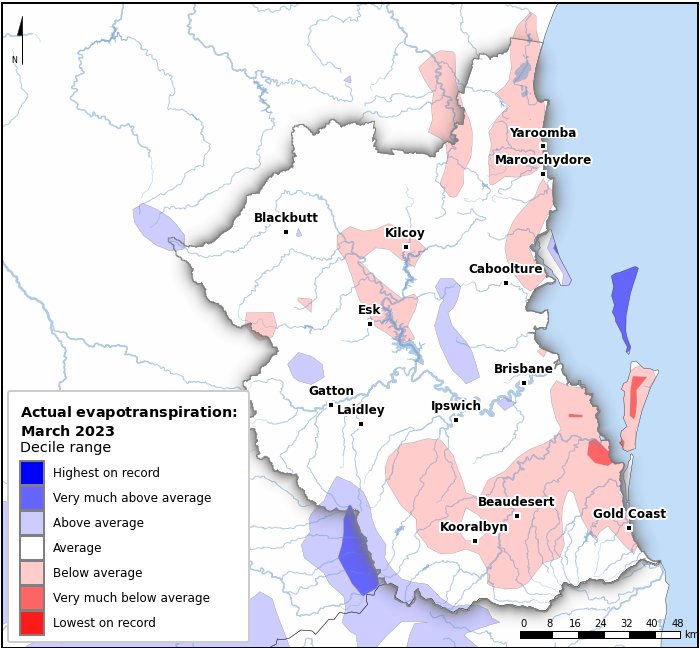 Actual evapotranspiration deciles: March 2023