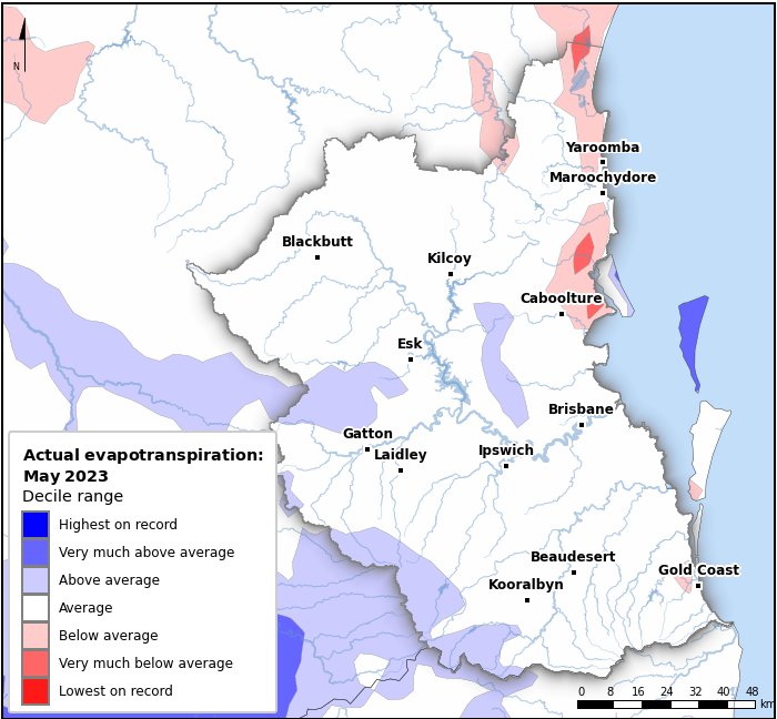 Actual evapotranspiration deciles: May 2023