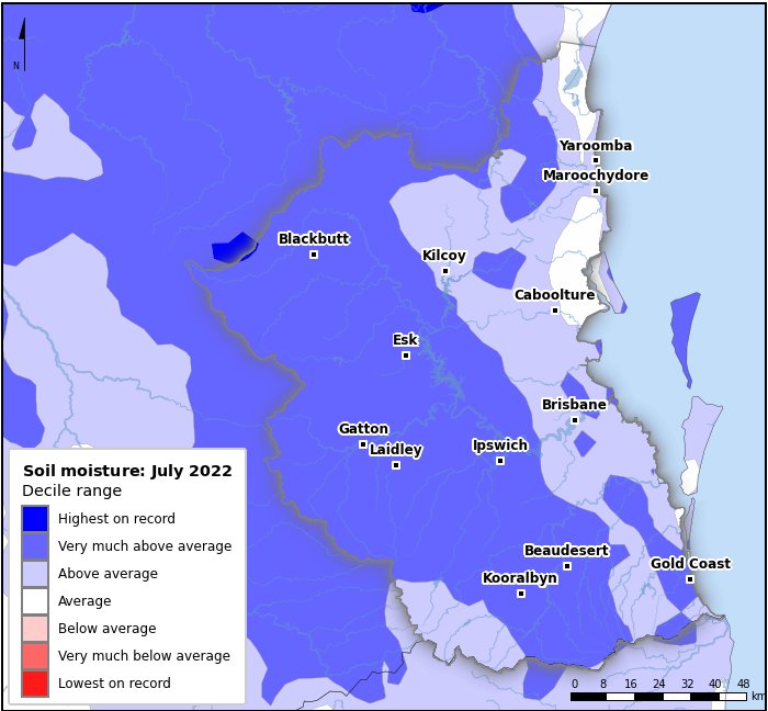 Soil moisture deciles: July 2022