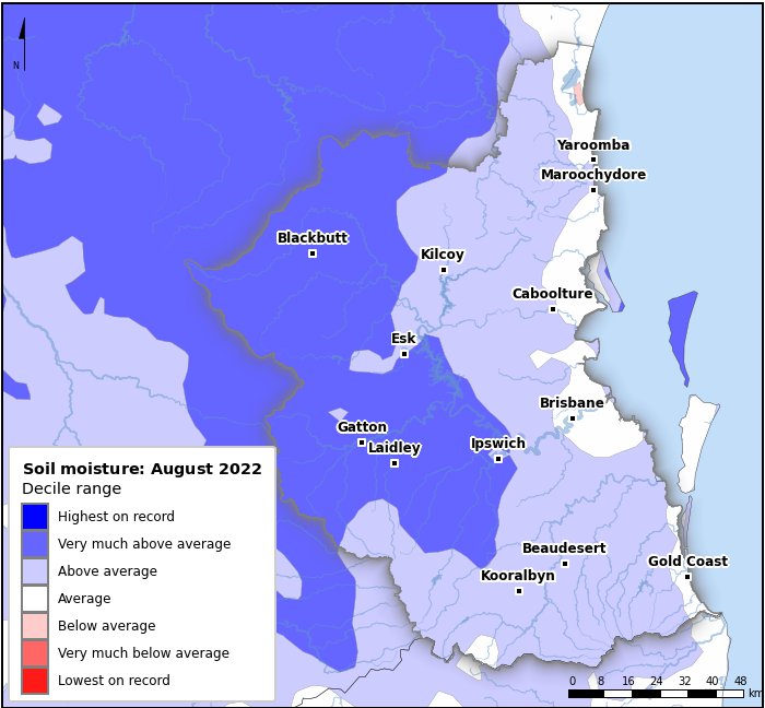 Soil moisture deciles: August 2022