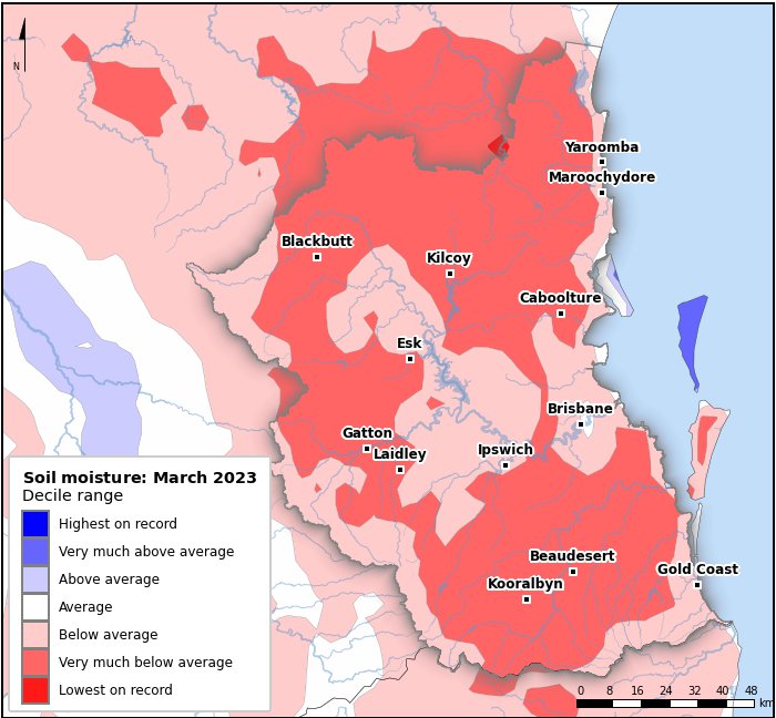 Soil moisture deciles: March 2023