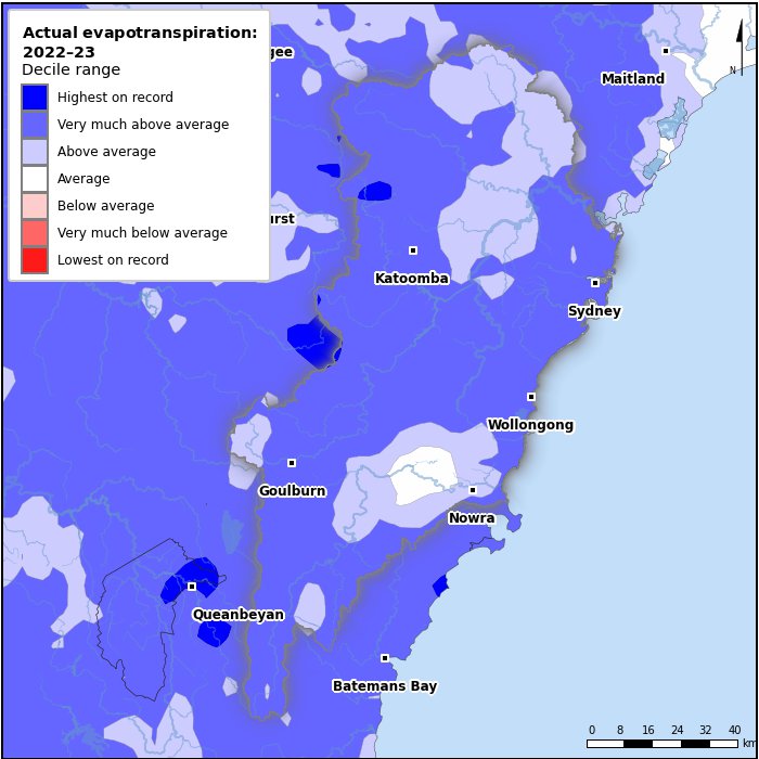Actual evapotranspiration deciles: July 2022–June 2023