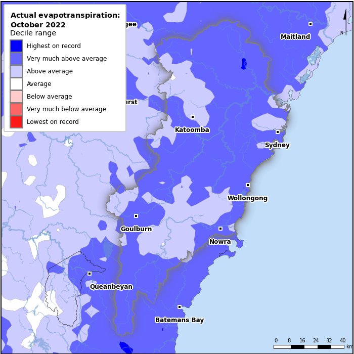 Actual evapotranspiration deciles: October 2022