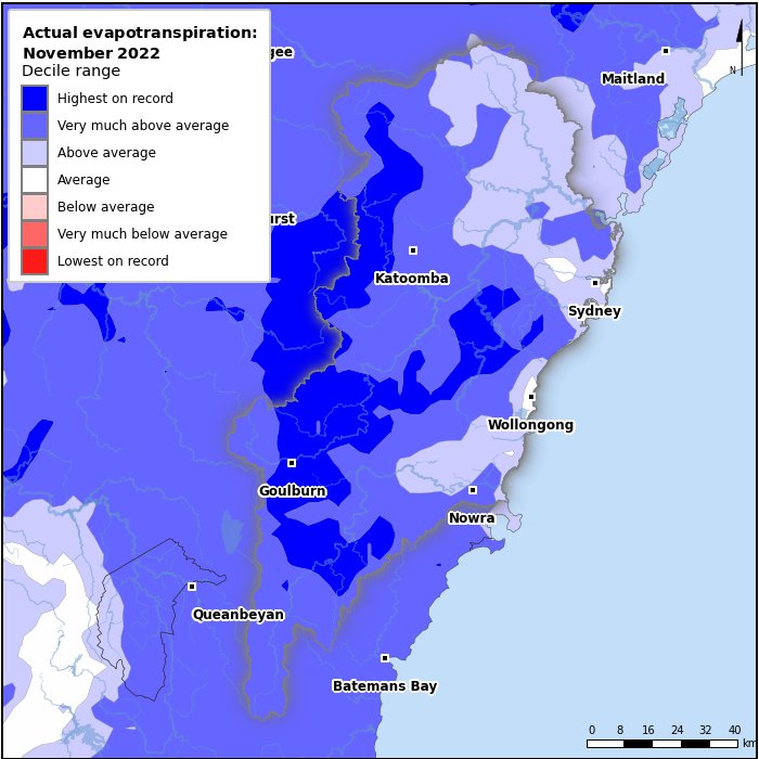 Actual evapotranspiration deciles: November 2022