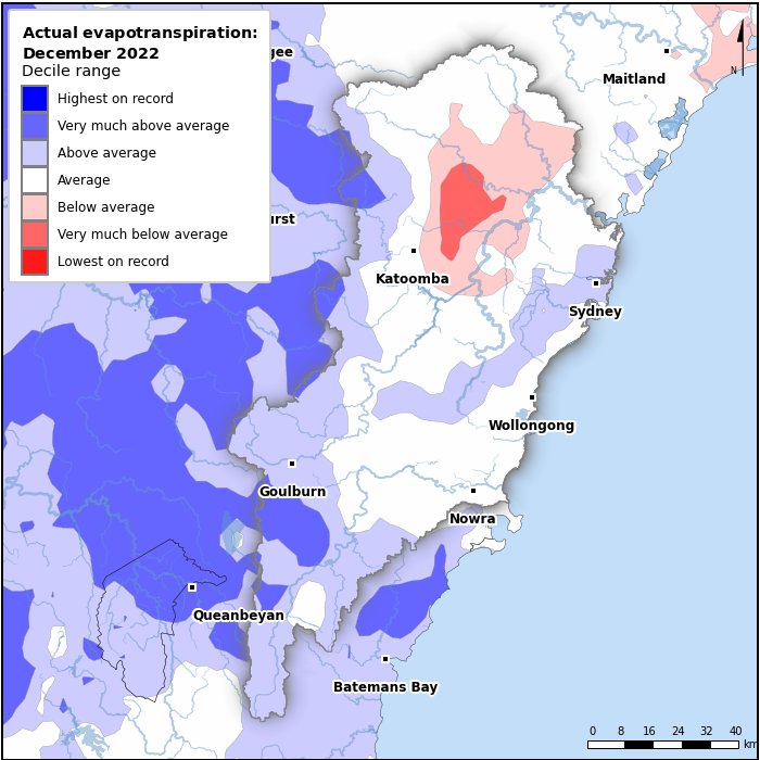 Actual evapotranspiration deciles: December 2022