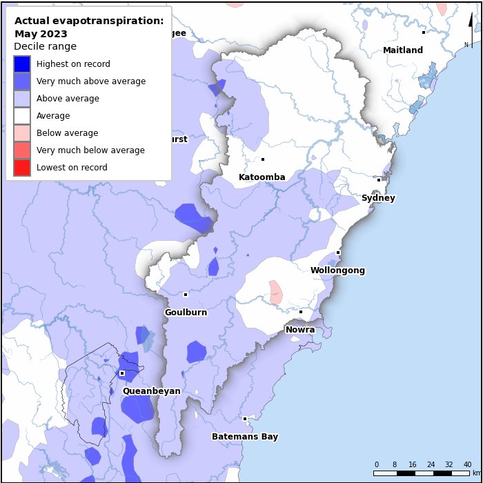 Actual evapotranspiration deciles: May 2023