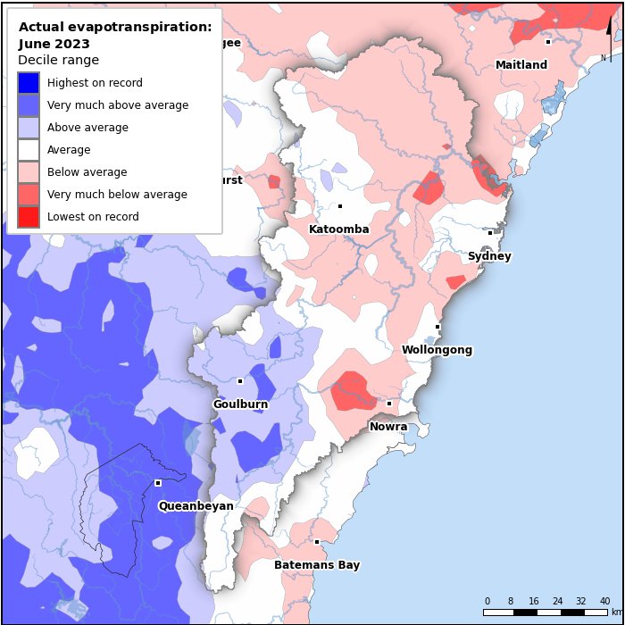 Actual evapotranspiration deciles: June 2023