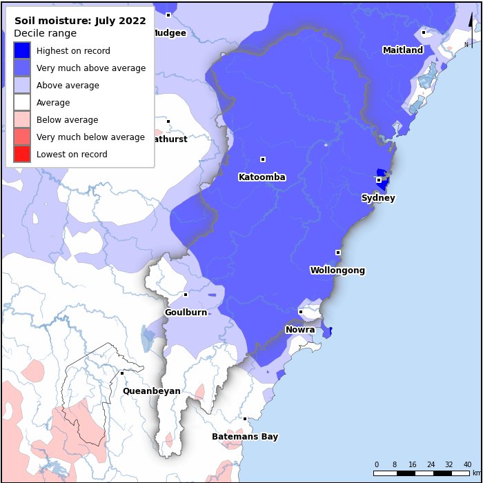Soil moisture deciles: July 2022
