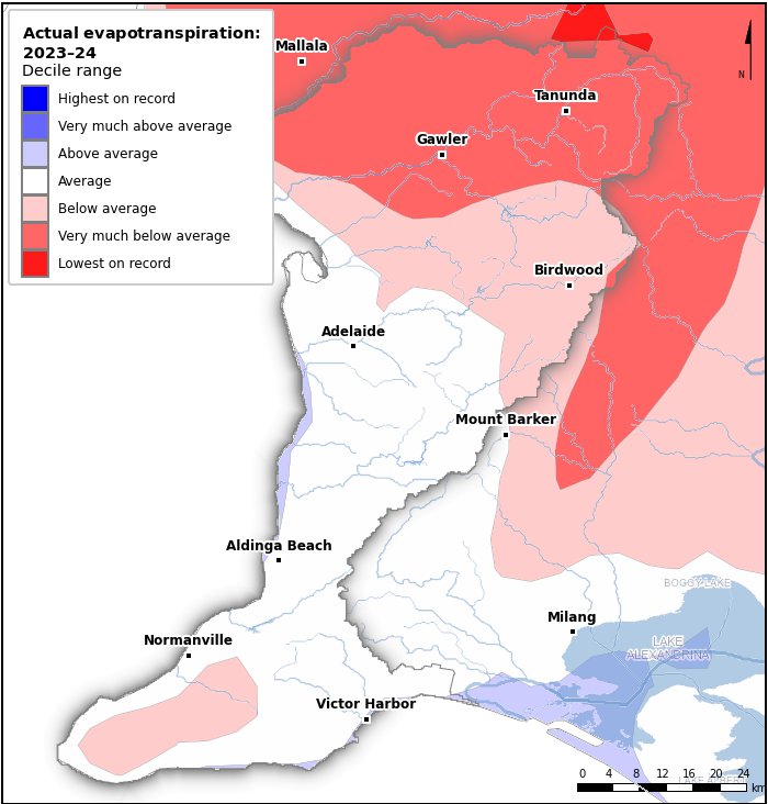 Actual evapotranspiration deciles: July 2023–June 2024